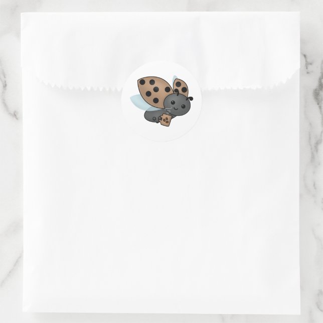 Coffee Drinking Ladybug Classic Round Sticker (Bag)