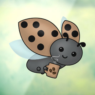 Coffee Drinking Ladybug Window Cling