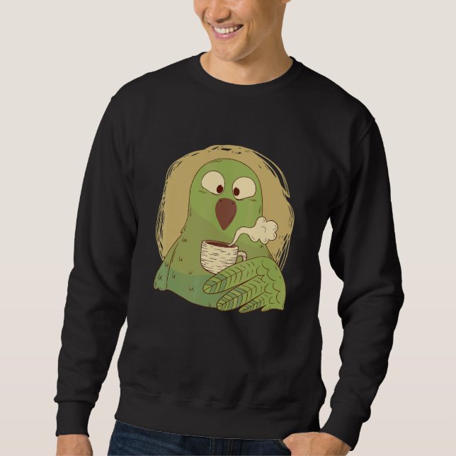 Coffee Drinking Parakeet Sweatshirt (Front)