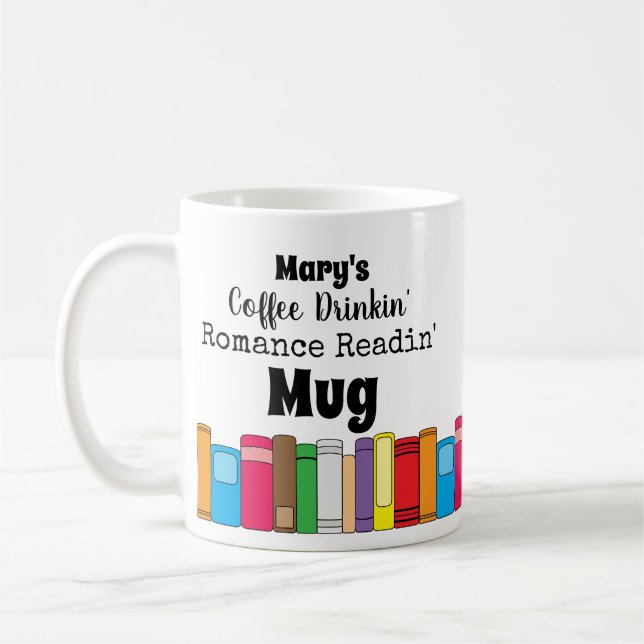 Coffee Drinking, Romance Reading Book Stack Coffee Mug (Left)