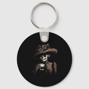Coffee Drinking Skeleton Lazy Diy Halloween Costum Key Ring