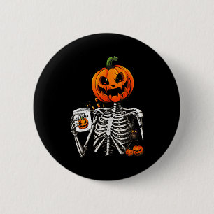 Coffee Drinking Skeleton Pumpkin Halloween Costume 6 Cm Round Badge