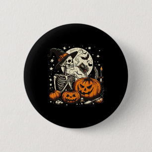 Coffee Drinking Skeleton Pumpkin Halloween Costume 6 Cm Round Badge