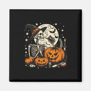 Coffee Drinking Skeleton Pumpkin Halloween Costume Magnet