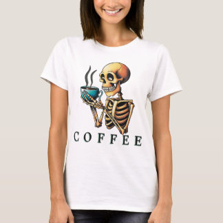 Coffee-Drinking Skeleton - Quirky and Spooky Desig T-Shirt