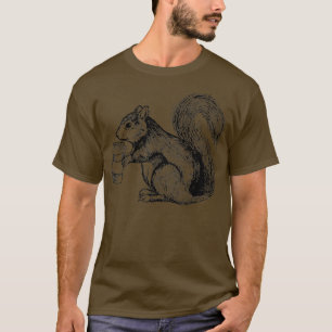 Coffee Drinking Squirrel Funny Sketch T-Shirt
