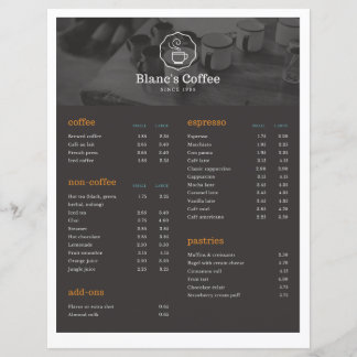Coffee drinks list