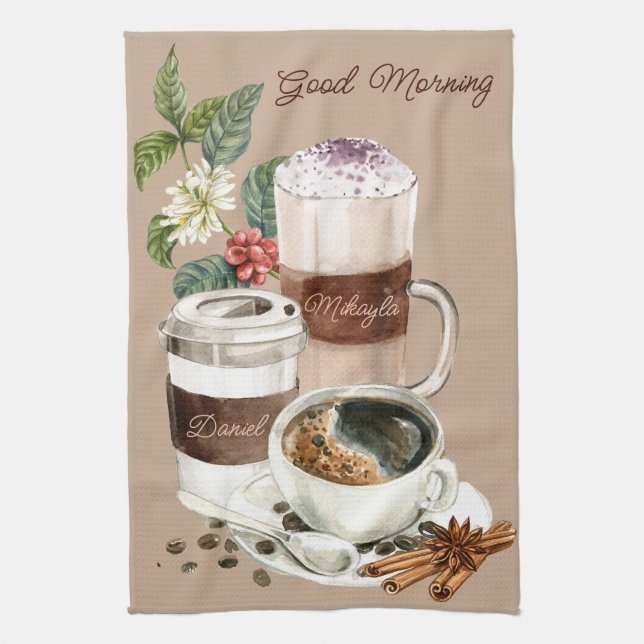 Coffee Drinks Vignette black, speciality Tea Towel (Vertical)