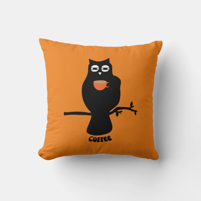 Coffee Droopy Eyed Owl Cushion (Front)