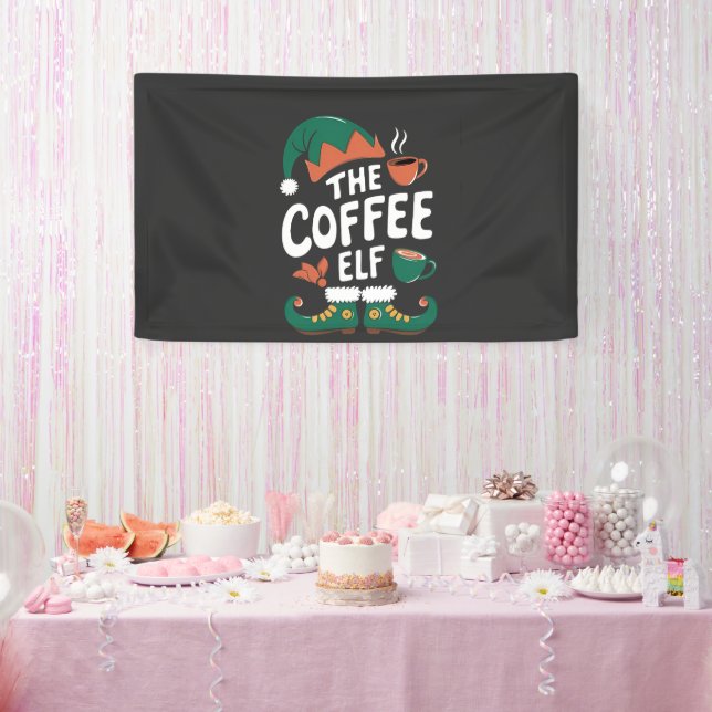 Coffee Elf Christmas Funny Caffeine Xmas Lovers   Banner (Party)