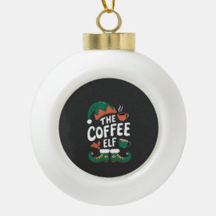 Coffee Elf Christmas Funny Caffeine Xmas Lovers Ceramic Ball Christmas Ornament