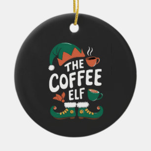Coffee Elf Christmas Funny Caffeine Xmas Lovers   Ceramic Tree Decoration