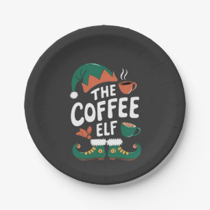 Coffee Elf Christmas Funny Caffeine Xmas Lovers Paper Plate