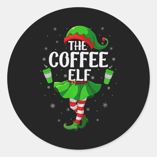 Coffee Elf Christmas Girls Women Elf Squad Xmas Fa Classic Round Sticker (Front)