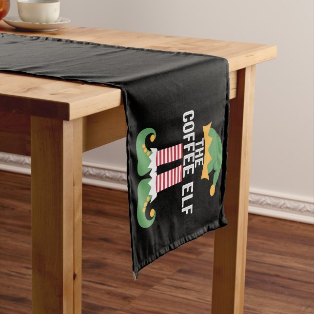 Coffee Elf Family Matching Group Christmas Short Table Runner (In Situ)