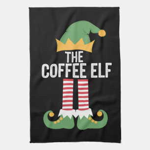 Coffee Elf Family Matching Group Christmas Tea Towel