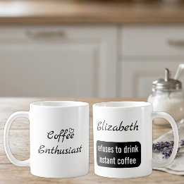 Coffee enthusiast custom name white and black mug