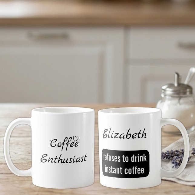 Coffee enthusiast custom name white and black mug (Creator Uploaded)