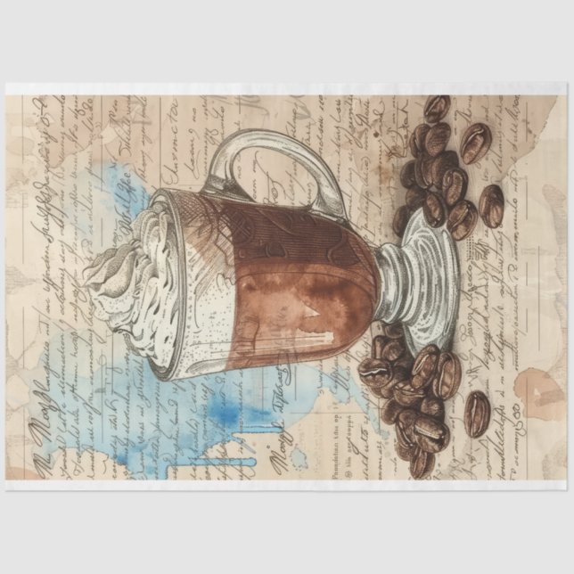 Coffee Ephemera Watercolor Collage Tissue Paper (Front)