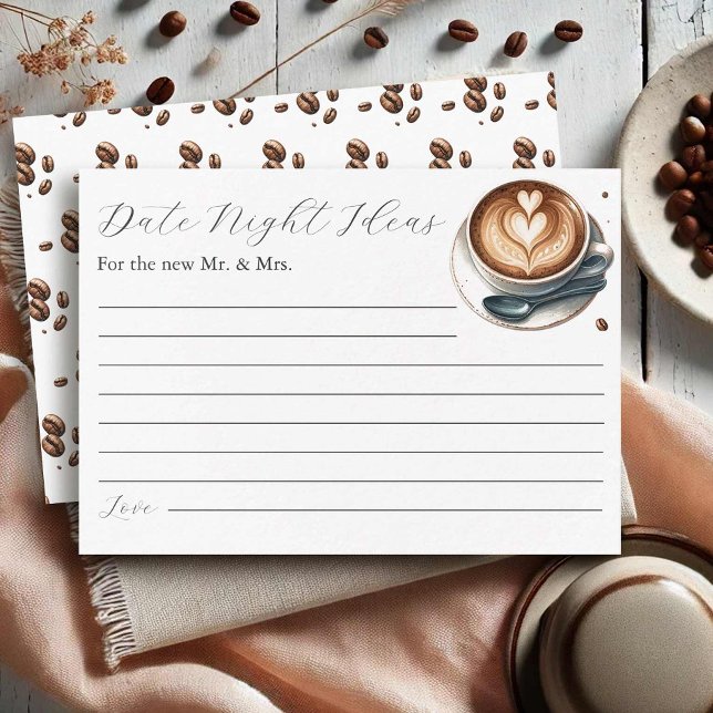 Coffee Espresso Date Night Ideas Bridal Shower Enclosure Card (Coffee themed bridal shower game invitation insert date night card love is brewing)