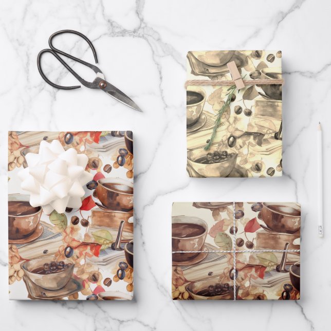 Coffee Espresso watercolor pattern Wrapping Paper Sheet (Front)