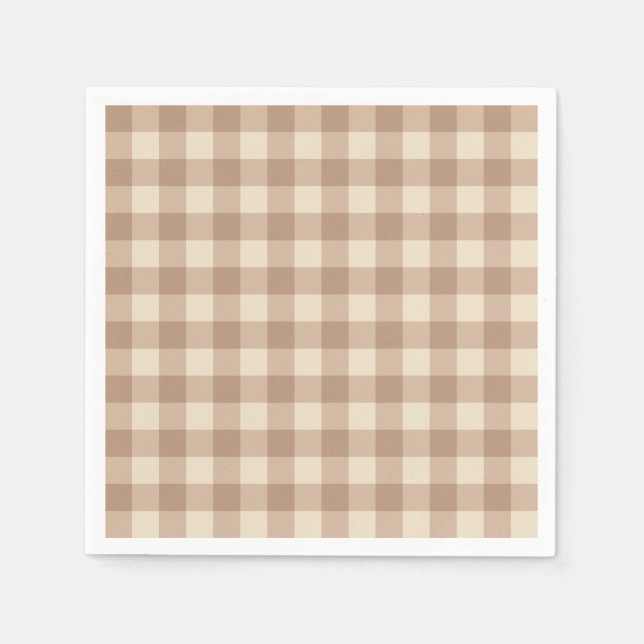 Coffee Esthetic Beige and White Gingham Pattern Napkin (Front)