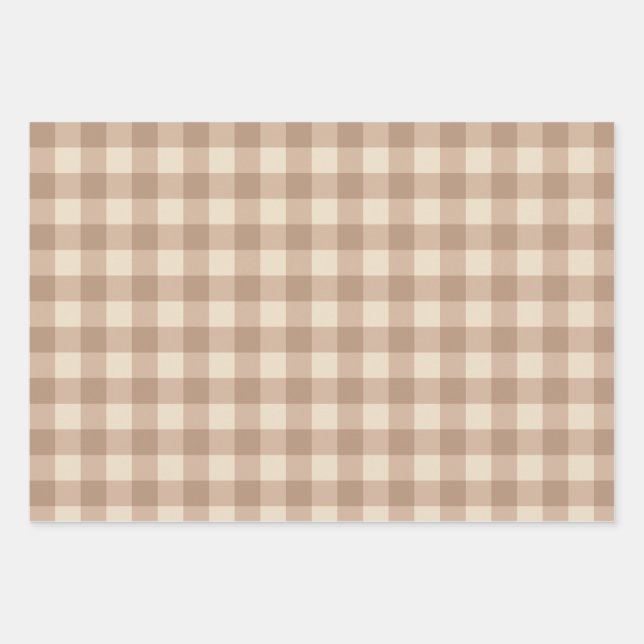 Coffee Esthetic Beige and White Gingham Pattern Wrapping Paper Sheet (Front)