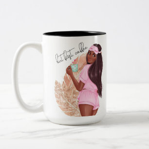 Coffee Faux Glitter Girl Hair Brown Pink   Two-Tone Coffee Mug