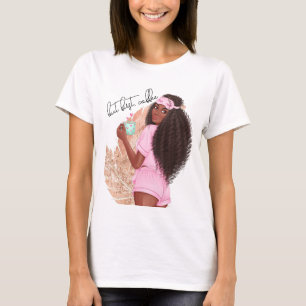 Coffee Faux Glitter Girl Hair Rose Pink T-Shirt