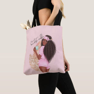 Coffee Faux Glitter Girl Hair Rose Pink   Tote Bag