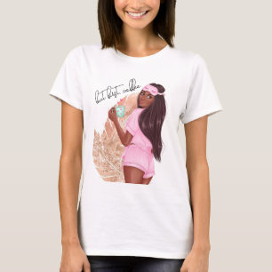 Coffee Faux Glitter Girl Red Hair Brown Pink  T-Shirt