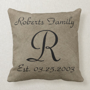 Coffee Faux Leather Monogram Anniversary Cushion