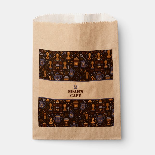 Coffee favor bags — kraft with folk coffee bands (Front)