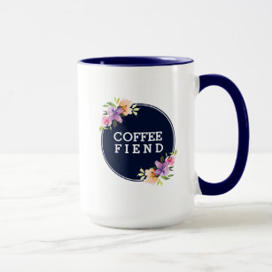 Coffee Fiend Blue Circle Floral Bouquet Mug