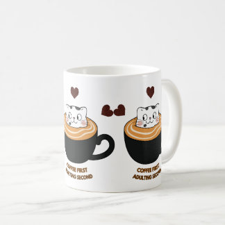 Coffee First Adulting Second Cute Cat Coffee Mug
