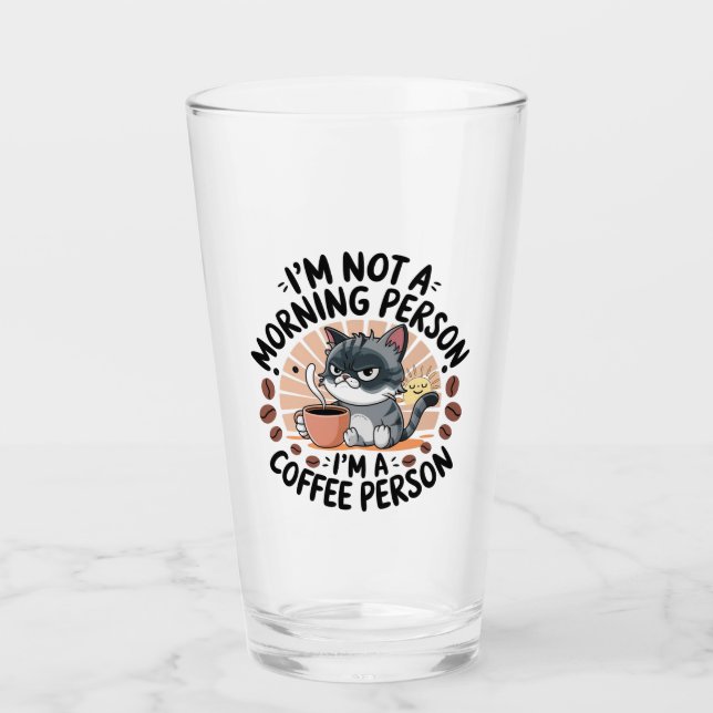 Coffee-First Attitude Fun Cat Design Glass (Front)