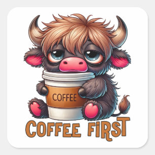 Coffee First Coffee Lover Gifts  Square Sticker