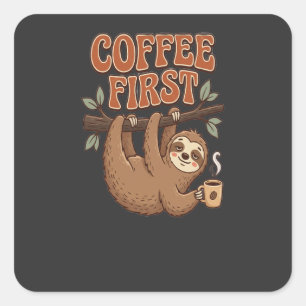 Coffee First Funny Sloth Sticker