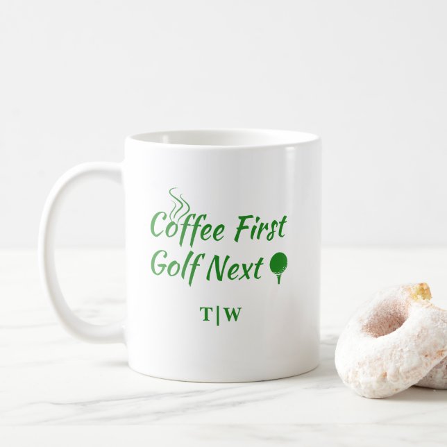 Coffee First Golf Next Humour Quote  Coffee Mug (With Donut)