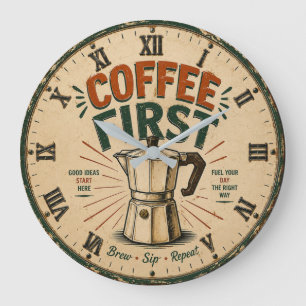 Coffee First  Large Clock