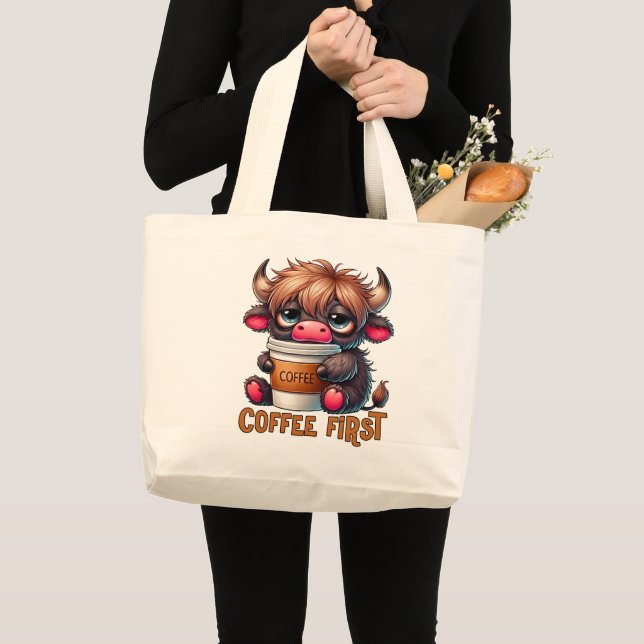 Coffee First  Large Tote Bag (Front (Product))