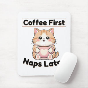 Coffee First Naps Later Cute Cat Kawaii Coffee Mouse Mat
