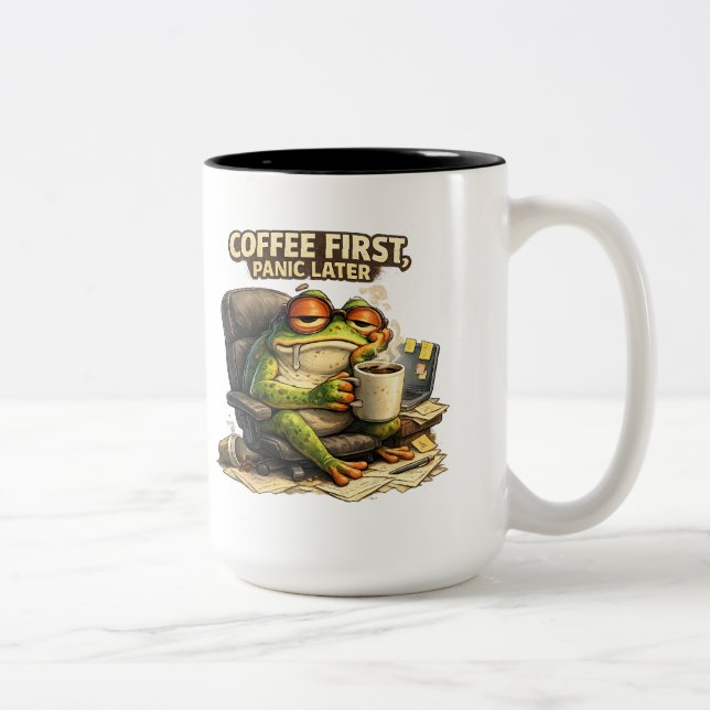 Coffee First, Panic Later Funny Frog Mug (Right)