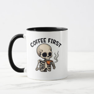 Coffee First Spooky Halloween Skeleton Caffeine Mug