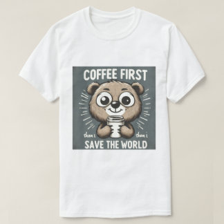 ☕ "Coffee First, Then I Save the World" Design 🌍 T-Shirt