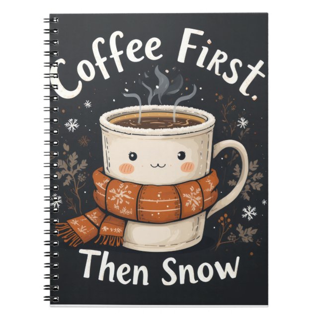Coffee First, Then Snow – Winter Notebook Design (Front)
