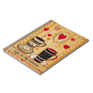 Coffee For My Valentine Cute Cartoon Hearts 5 Notebook