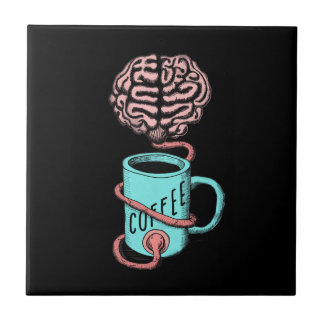 Coffee for the brain. Funny coffee illustration Tile