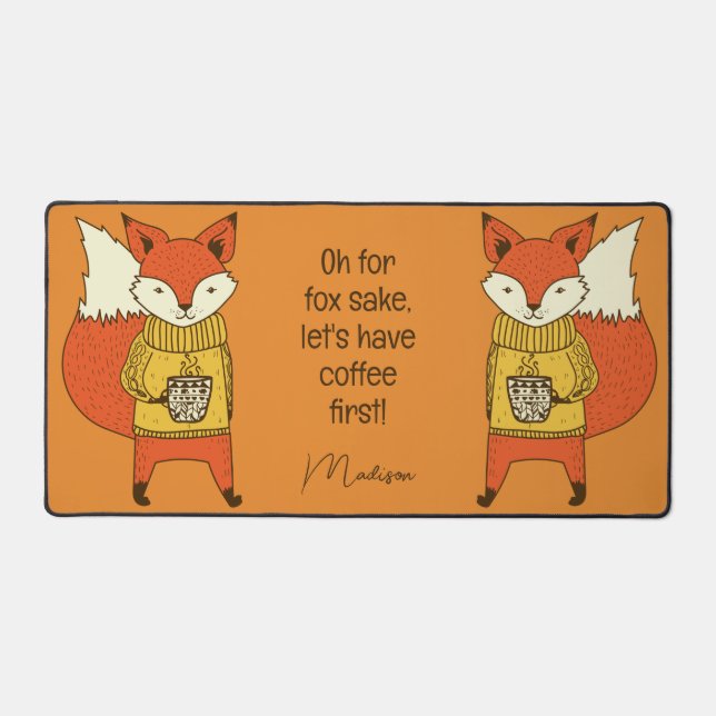 Coffee Fox custom name & text Desk Mat (Front)