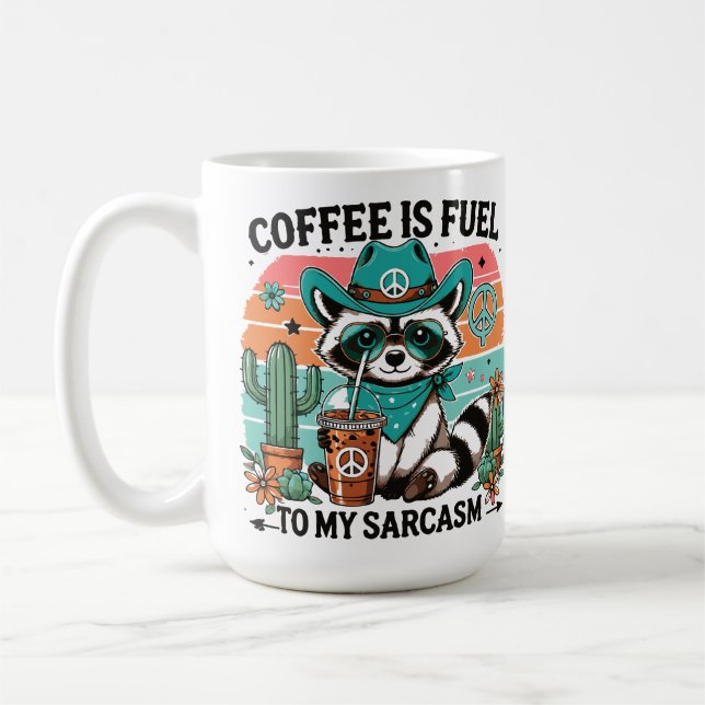 Coffee Fuel Sarcasm Funny Racoon  Mug (Left)